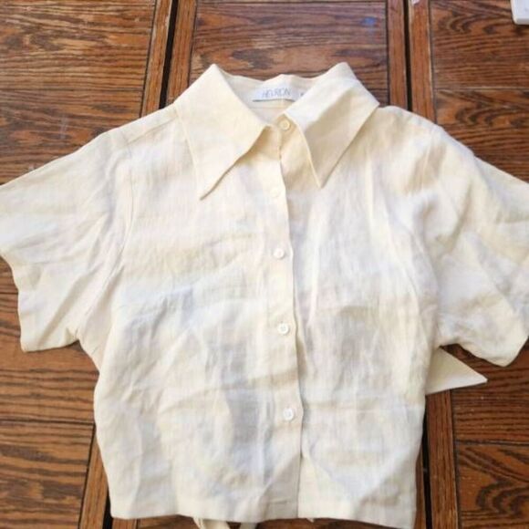 HEVRON MILA Linen Ivory Cropped Open Back Top Sz Medium - Picture 4 of 8